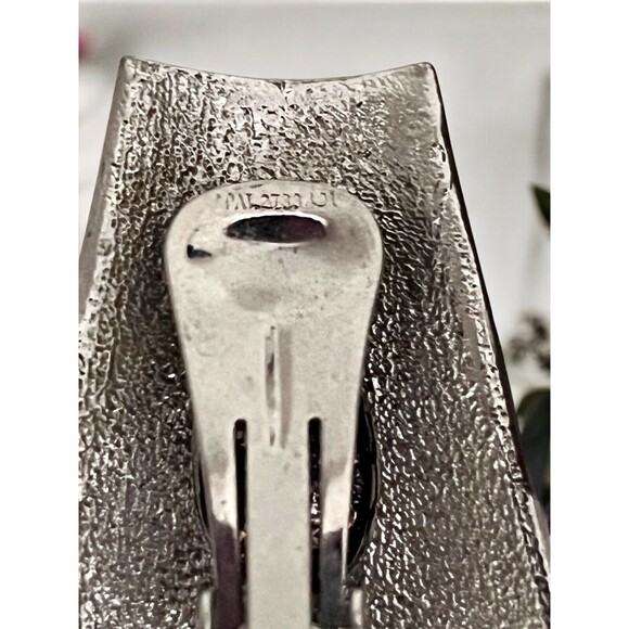 Vintage Earrings Silver Tone Huge Geometric Design Dark Red Crystal Clip On  5F - Picture 3 of 4